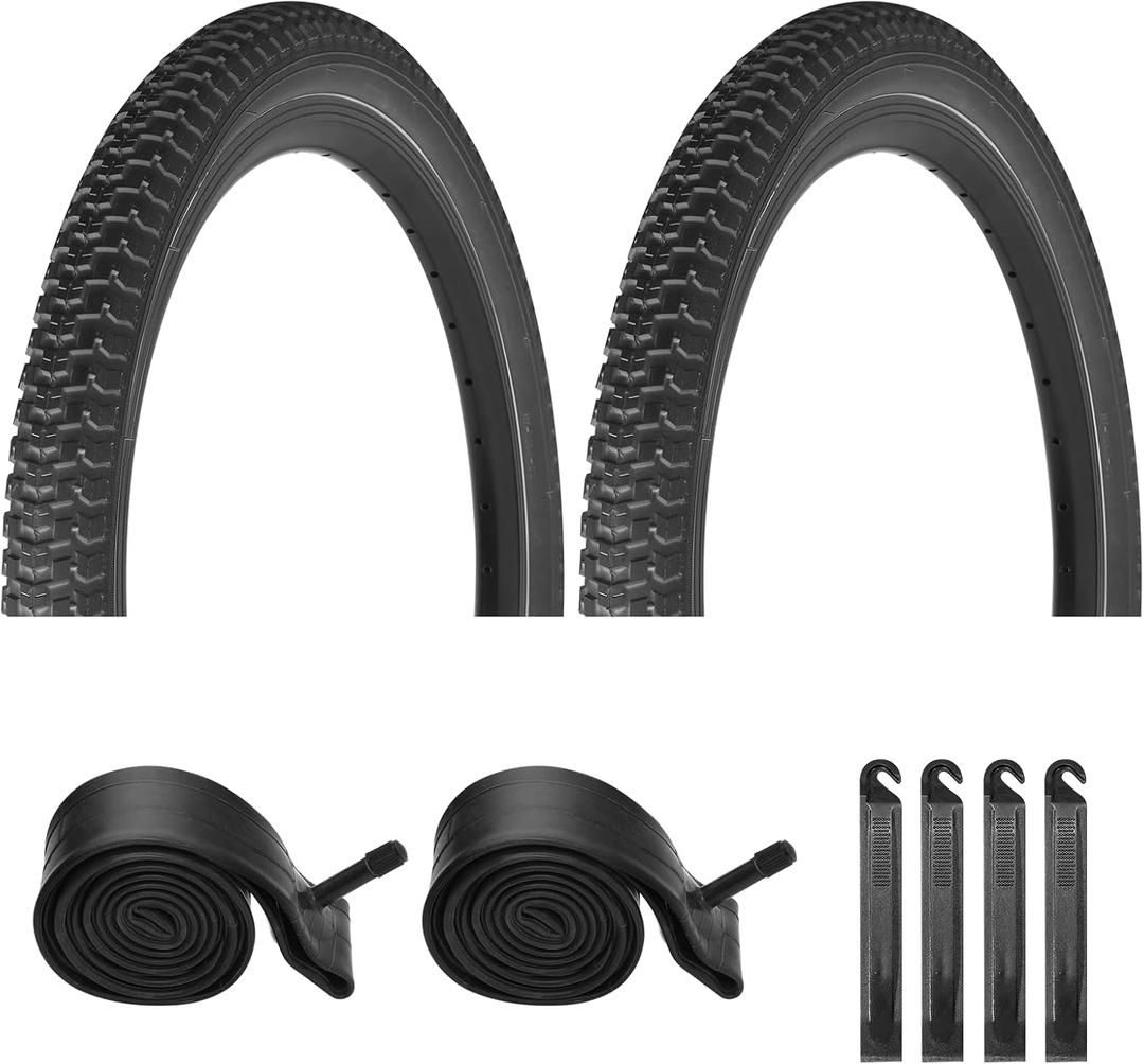 Bike Tires 12.5"/14"/16"/18"/20"x2.125" for Kids Bike, 2PCS Folding Replacement Bike Tire and 2PCS Bike Tubes 12.5/14/16/18/20 x 1.75-2.125 Inch Fits Most Kids Bikes, with 4PCS Tire Levers,White/Black