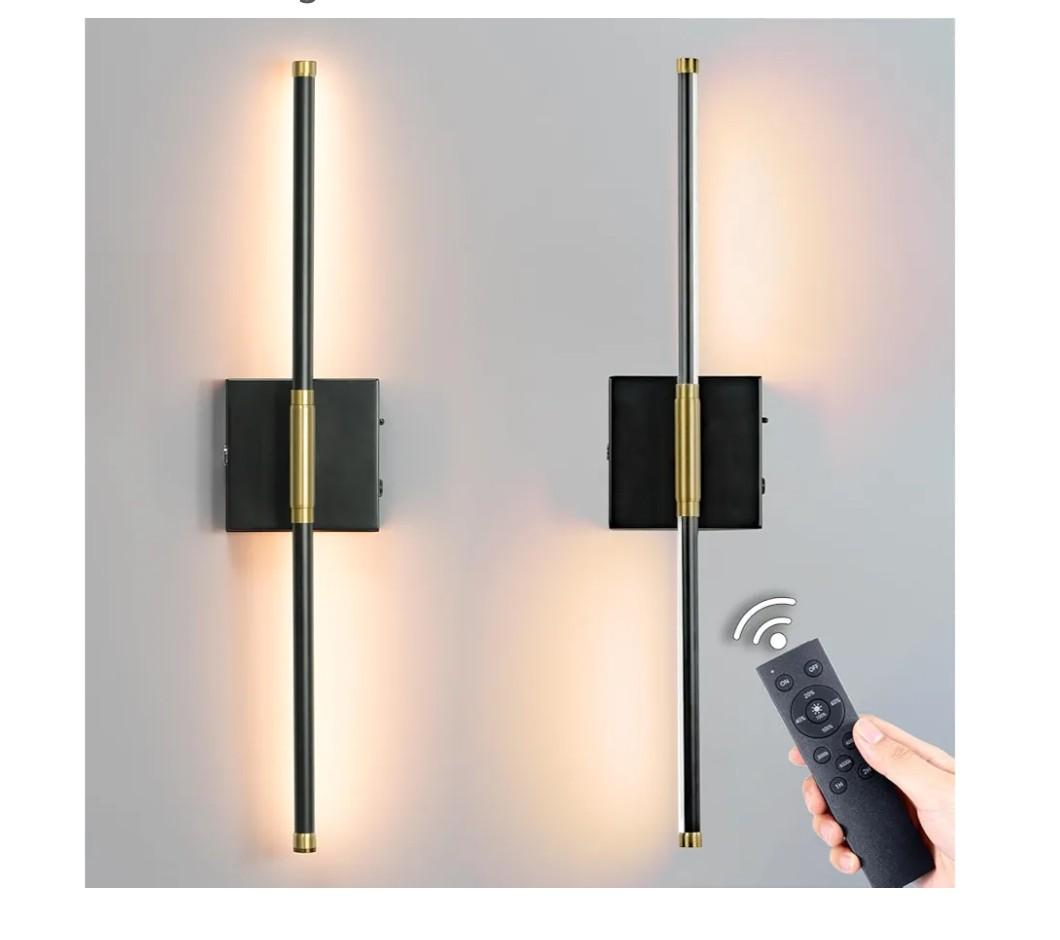 Battery Operated Wall Sconce Set of 2,Wireless Magnetic Wall Light with 3 Color Lighting,Remote Control Touch Button,Metal Wall Lamp for Bedroom,Living Room Black, 28 inch