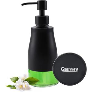 Black Soap Dispenser with Coasterand Stickers, Refillable Liquid Stainless Steel Soap Dispenser for Kitchen Sink, Bathroom Countertop (11OZ / 320ML)