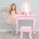 GarveeHome Kids Vanity with Lighted Mirror, Toddler Vanity Table and Chair Set, Girls Makeup Playset, Pink