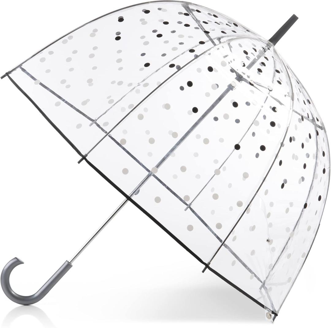 totes Adult Clear Bubble Umbrella with Dome Canopy and Lightweight Wind and Rain Protection (White & Black Dots)