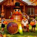 6FT Tall Thanksgiving Inflatables Turkey Decor with Squirrel Corn and Cornucopia, Build in LEDs Blow up Turkey Inflatable Outdoor Indoor Lawn Yard Thanksgiving Decorations - Autumn Holiday Harvest