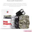 Pet Parents Washable Dog Diapers (3pack) + Extendrs of Durable Doggie Diapers, Premium Dog Diapers Female & Male (X-Small, Camo)