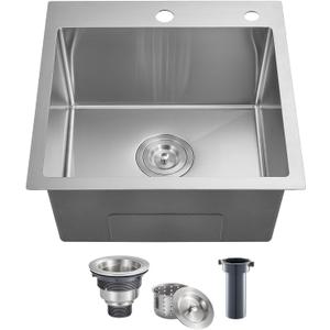 POPFLY 18 Inch Drop In Kitchen Sink, 304 Stainless Steel Top mount Handmade Single Bowl Kitchen Sink 9 Inches Deep Bar Prep Sink, Brushed Nickel18189