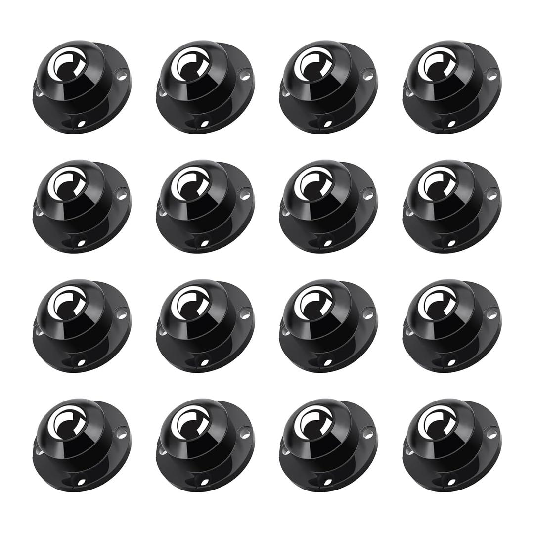 TRVL FIELDER Self Adhesive Caster Wheels for Furniture, Small Casters for Furniture Legs, Low Profile Table Wheels, 28 LBS Load Capacity Per Steel Wheel, Rollers for Kitchen Appliances (16 PCS, Black)