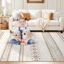 Bestsweetie 8x10 Area Rugs for Living Room Washable Moroccan Farmhouse Neutral Geometric Low Pile Non-Slip Soft Print Pattern Rug for Bedroom Kitchen Dining Room Entryway Cream/Brown/Pink