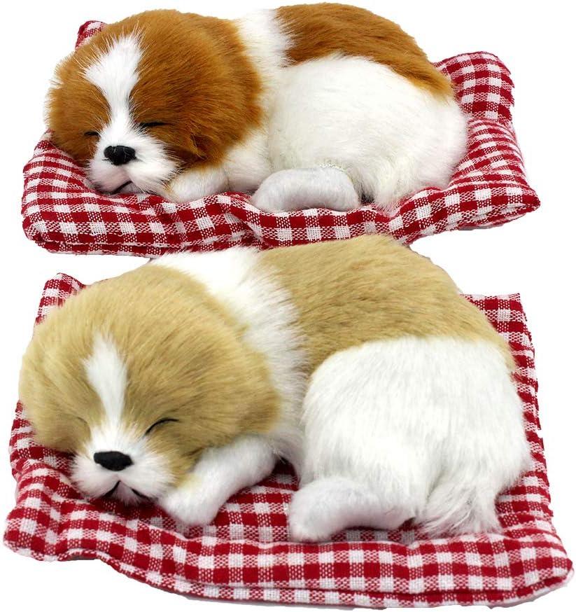 2Pcs Sleeping Dogs on Pad Doll Toy, Cute Mini Puppy on Pad with Woof Sounds Decor Hand Toy Gift for Kids Boys Girls