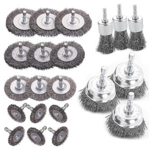 Double Elite Wire Brush for Drill Set 21 Pcs, Abrasive Wire Wheel for Drill 1/4 Inch Hex Shank, Drill Wire Brush Coarse Crimped Carbon Steel, Wire Brush Drill Attachments