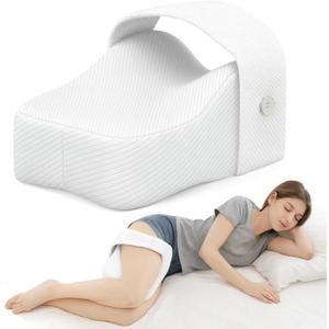 Knee Pillow for Side Sleepers with Adjustable Strap  Memory Foam Leg Cushion, Comfortable Sleeping Support for Sciatica Relief, Back, Hip, Knee & Joint Pain, Spine Alignment (White)