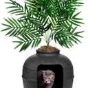 Good Pet Stuff Hidden Cat Litter Box Enclosure with Artificial Plant, Decorative Round Planter, Vented Carbon Charcoal Filter for Odor Control, Easy-to-Clean, Made in USA, Base Kit, Black