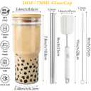 2 Pcs 24 oz Glass Cups With Bamboo Lids and Straws & 2 Airtight Lids, Reusable Smoothie Cup Mason Jar Drinking Glasses Iced Coffee Cups Glass Tumbler for Bubble Tea, Juice, Gift