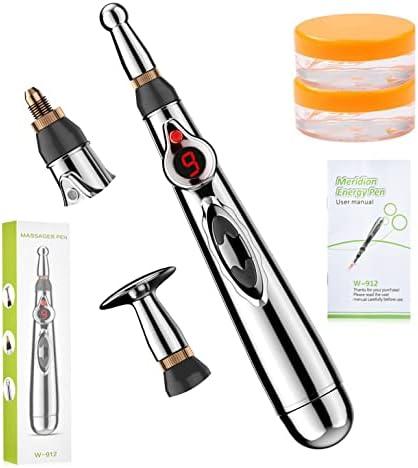 UYGHHK 3-in-1 Massage Acupuncture Pen, Electronic Pain Relief Therapy, Meridian Energy Massager Pen Self Massage Tools Muscle Healing with Massaging Gel
