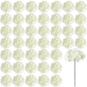 Auihiay 26 Pieces Hydrangea Artificial Flowers Silk Hydrangea Flowers Artificial Flowers Heads with Stems for Home Wedding Party Decorations (Ivory)