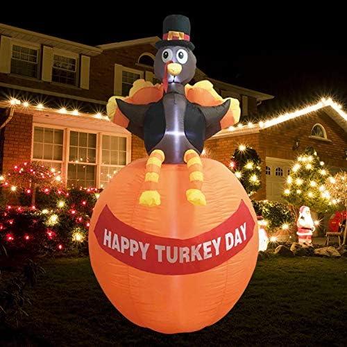 MorTime 6 FT Thanksgiving Inflatable Turkey with Pumpkin, Blow up Lighted Turkey Decor with LED Lights for Fall Autumn Yard Party Shopping Mall Harvest Day Thanksgiving Decorations