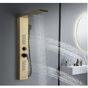 4 in 1 Rainfall Shower Panel Tower with Powerful Body Jets, Gold