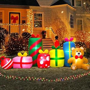 KOOY 10FT Giant Christmas Inflatables Outdoor Decorations Gift Boxes and Bear,Blow up Yard Decorations with LED Light for Xmas New Year Decor Inflatable for Holiday Party Garden Lawn Winter Dcor