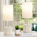 GyroVu Ceramic Small Table Lamp Set of 2, Adjustable Color Temperature Bedside Nightstand Lamps with Pull Chain for Bedroom Living Room Reading, 2 Bulbs (White)