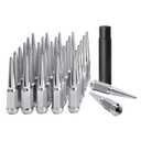 DYNOFIT 9/16-18 Wheel Spike Lug Nuts, 32x Chrome 9/16 inchx18 Lug Nut with 1 Socket Key, DYNOFIT 4.4'' Tall Closed End Lug Nuts for 1994-2011 Dodge Ram 1500 2500 3500/1988-1998 F250 F350 (Silver)