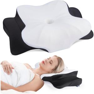 Cervical Neck Pillow for Neck Pain Relief  Memory Foam Cervical Pillow, Orthopedic Contour Neck Support Pillow, Cooling Side Sleeper Pillow for Back & Stomach Sleepers, Standard Size (Black)