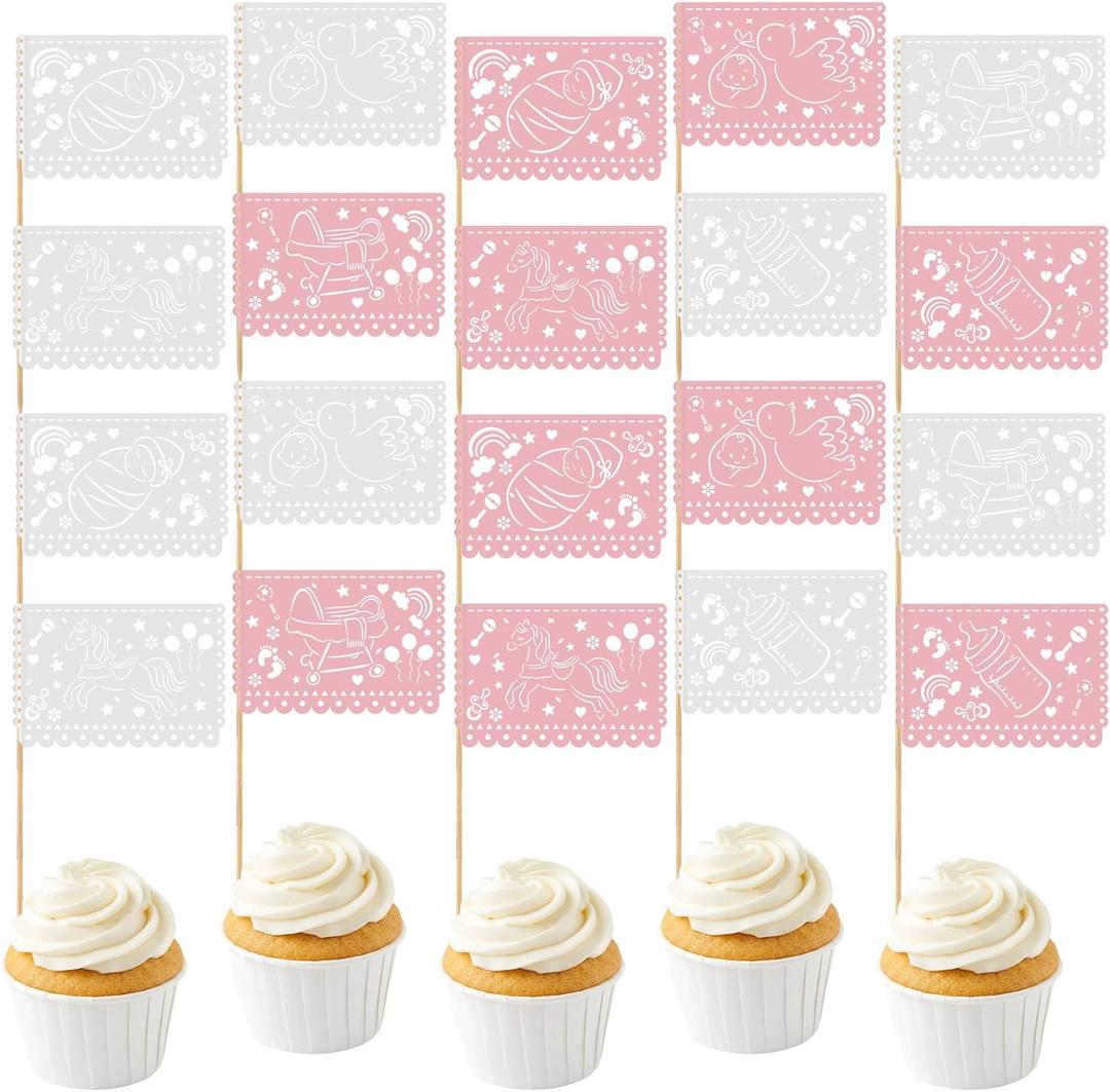 Mifoci 80 Pcs Cielito Lindo Baby Shower Cupcake Toppers Papel Picado Cake Toppers Mexican Fiesta Theme Party Decorations Supplies for Baby Shower Banquet Celebration Party Supplies Decor