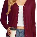 GRECERELLE Women's Long Sleeve V-Neck Button Down Cardigan Knit Shrugs Sweater (Wine Red, XS)