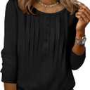 Zeagoo 3/4 Length Sleeve Womens Tops Round Neck Casual Summer Tunic Tops Basic Tees Blouses Dressy T-Shirts Pleated Shirts (Black, XXL)