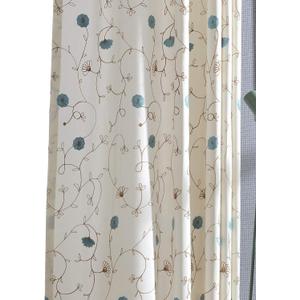 VOGOL 2 Panels Grommet Curtains Simple Style Embroidered Elegant Window Drapes for Living Room Bedroom, 52x84, Blue Floral in White