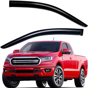 Lightronic Extra Durable Outside Mount Auto Vent Window Visor, Fits 2019-2023 Ford Ranger SuperCab, 2019-2024 Ranger SuperCrew, UV Protection Rain Guard, Original Window Deflector, Dark Smoke, 2-Pcs