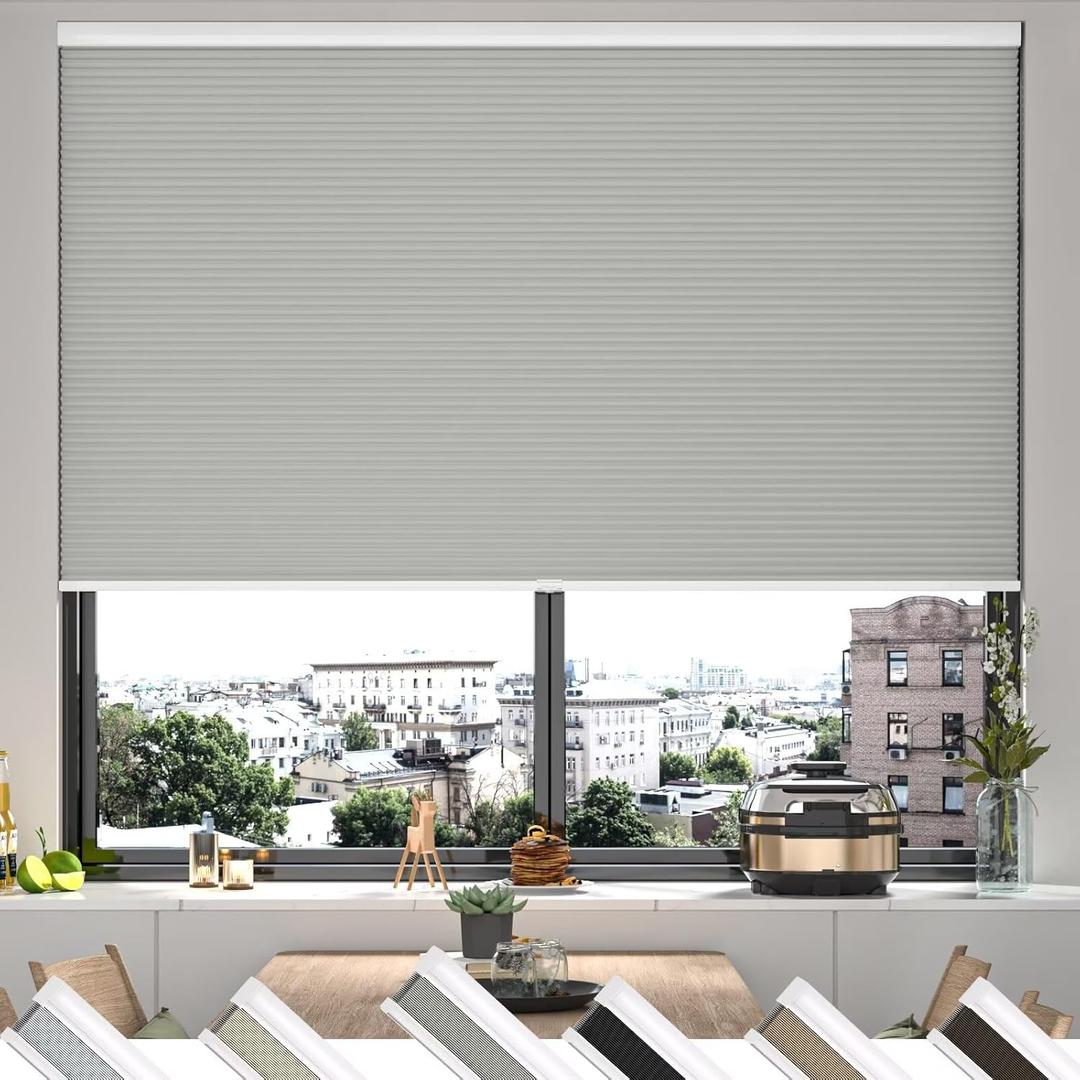 MYshade Cordless Cellular Window Shades No Tools No Drill Blackout Blinds for Indoor Windows Size 20" Wide X 64" Height Grey Room Darkening Window Blinds for Bedroom, Bathroom, Kitchen, Living Room