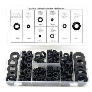 200 Pcs Rubber Grommets for Wiring - 8 Sizes (1/4", 5/16", 3/8", 7/16", 1/2", 5/8", 7/8", 1") Hole Rubber Grommet Assortment Kit for Wire