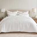 RECYCO Luxury Velvet Quilt Set King Size Bedding Sets, Ultra Soft Velvet Comforter Set, Lightweight Channel Box Stitch Oversized Bedspread Coverlet for All Season, with 2 Shams, Bright White