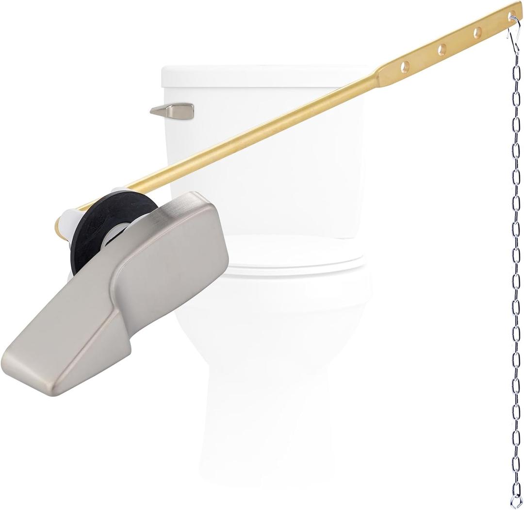 Hygie Rinse Front Mount Metal Toilet Handle Replacement Kit Compatible with American Standard/Mansfield/Gerber/TOTO/Kohler Toilet, Toilet Tank Flusher Lever with Flapper Chain, Brushed Nickel (1 Pc)