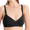gyprprer 100% Merino Wool Women’s Wireless Triangle Bra，Merino-Wrapped Elastic Band – Everyday Bralette for Yoga Medium, Black