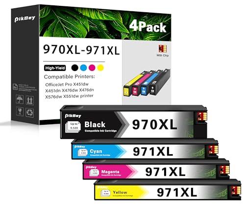 PikBey 970XL 971XL Ink Cartridges Replacement for HP 970 971 Ink Cartridges for OfficeJet Pro X451dw X451dn X476dw X476dn X576dw X551dw 4 Pack (1Black, 1Cyan, 1Magenta, 1Yellow)