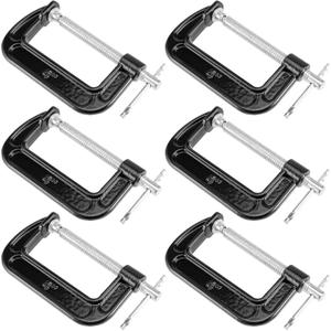 6 PCS 4 Inch C-clamp Set, Heavy Duty Steel C Clamps, G Clamps for Woodworking or Metal Workpiece, Black