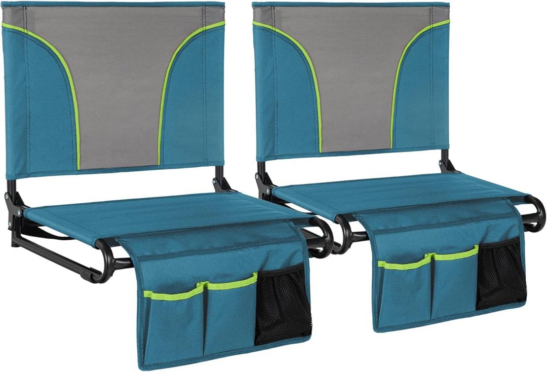 HIGH POINT SPORTS Folding Stadium Seat Bleacher Chair with Mesh Bag and Hide Hooks, Portable Stadium Chair with Back, Outdoor Comfort Chair, Blue Green HIGH POINT SPORTS Folding Stadium Seat Bleacher Chair with Mesh Bag and Hide Hooks, Portable Stadium Chair with Back, Outdoor Comfort Chair, Blue Green