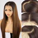 SKURI 134 Chocolate Brown Lace Front Wig with Highlights 26 Inch Straight Wigs for Women Synthetic Lace Front Wigs with Baby Hair Ombre Brown Wig Synthetic wigs for Daily