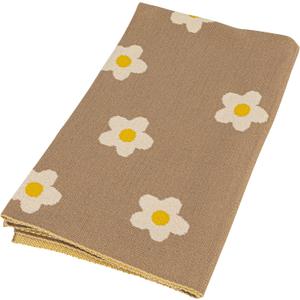 Creative Co-Op Cotton Knit Baby Blanket with Printed Flowers, Brown and White