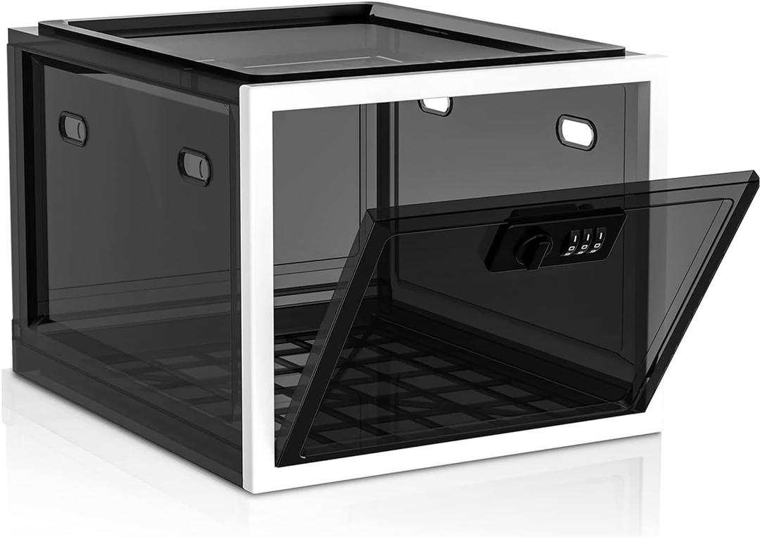 Lock Box for Medicines, Food, and Electronic Devices - Ideal for Keeping Medications Safe Locker, Lunch Snacks Locked Up Cabinet and Jail Cell Phones in One Lockable Container (Black)