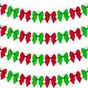 2 x 4 Pcs Red Green Christmas Bow Garland Banner 20ft Pre-Strung Bow Ornaments for Christmas Tree, Wreath, Staircase, Fireplace, Door Wall Hanging Decoration for Xmas Holiday Home Baby Shower Supplies
