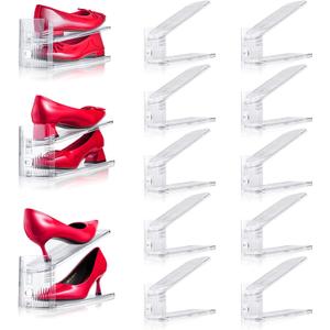 Adjustable Shoe Slots Organizer,10PACK Transparent Shoe Stackers Shoe Rack Holder Shoe Space Savers Double Layer Stack Shoe Racks for Closet Organization(Transparent)
