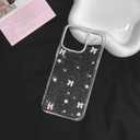 NITITOP Compatible with iPhone 16 Pro Max Case Clear Cute for Women Girls Glitter with 3D Bowknot Pattern Pearl Design Bling Sparkly Protective Phone Cover - Pink