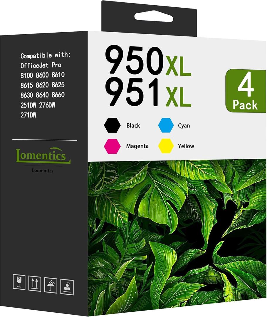 950XL and 951XL Ink Cartridges Combo Pack (BK/C/M/Y)-Replacement for HP Ink 950 951 Combo Pack 950XL 951XL Printer Ink Compatible for OfficeJet Pro 8100 8600 8610 8615 8620 8630 251DW 276DW Printer