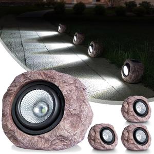 Solar Rock Lights Outdoor Waterproof - [4 Pack] Realistic Stone Solar Powered Garden Lights, LED Decorative Landscape Lighting for Pathway, Yard, Walkway, Lawn, Rockery, Warm White