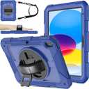 BMOUO Case for iPad (A16) 11th Generation 11" 2025/iPad 10th Generation 10.9 inch 2022, 360 Rotating Stand & Pencil Holder & Hand & Shoulder Strap Shockproof iPad 11th/10th Generation Case, Navy Blue