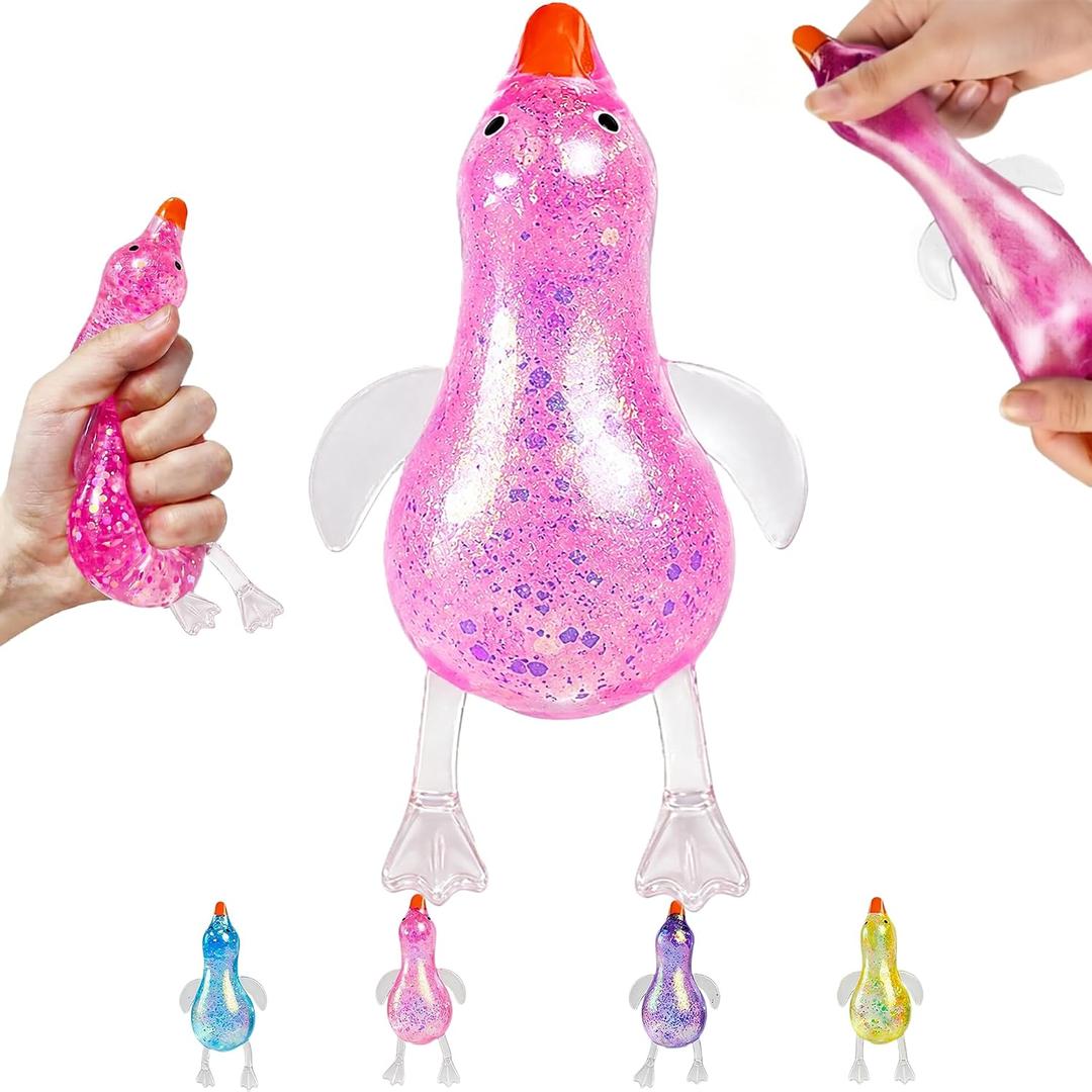 2 x Pink Glitter Duck Squishy Toy, Squishy Ducks Toys Stress Relief for Kids Adults, Big Duck Squishy, Soft Slow Rising Sensory Fidget Toys, Squeeze Toys for Anxiety Relief, Birthday