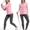 FKEEP Women's Tennis Golf Shirt Long Sleeved Top Sport Activewear V-Neck Workout Athletic (Pink, L)
