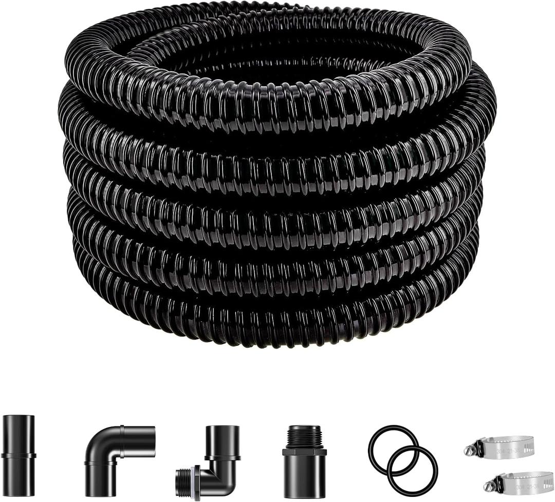 LONGRUN Pond Tubing 1.5 Inch 1-1/2'' Diameter, 26.9 ft Long Corrugated Flexible Hose Pipe with Clamps Pipe Fittings, Pool PVC Tube for Garden Ponds Waterfalls Camping Caravans Filters Drainage Marine