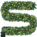 9FT Pre-lit Christmas Garland with 100 LED Lights - Cedar Garland Christmas Lighted Pine Garland for Mantle Stairs Wall Door Indoor Outdoor Decor Holiday Artificial Garlands with imer