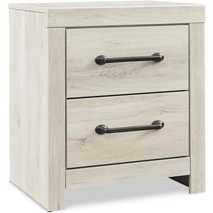 Signature Design by Ashley Cambeck Farmhouse Industrial 2 Drawer Two Drawer Nightstand with 2 Slim-Profile USB Charging Stations, 24.37" Tall, Whitewash, 21.69" W x 15.31" D x 24.37" H
